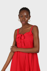 Red tie front ruffle maxi dress