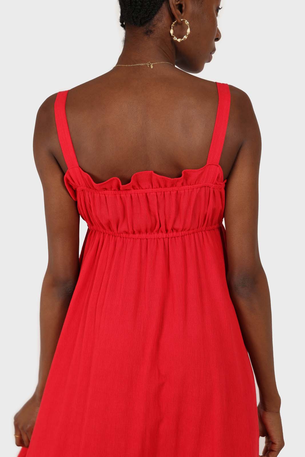 Red tie front ruffle maxi dress