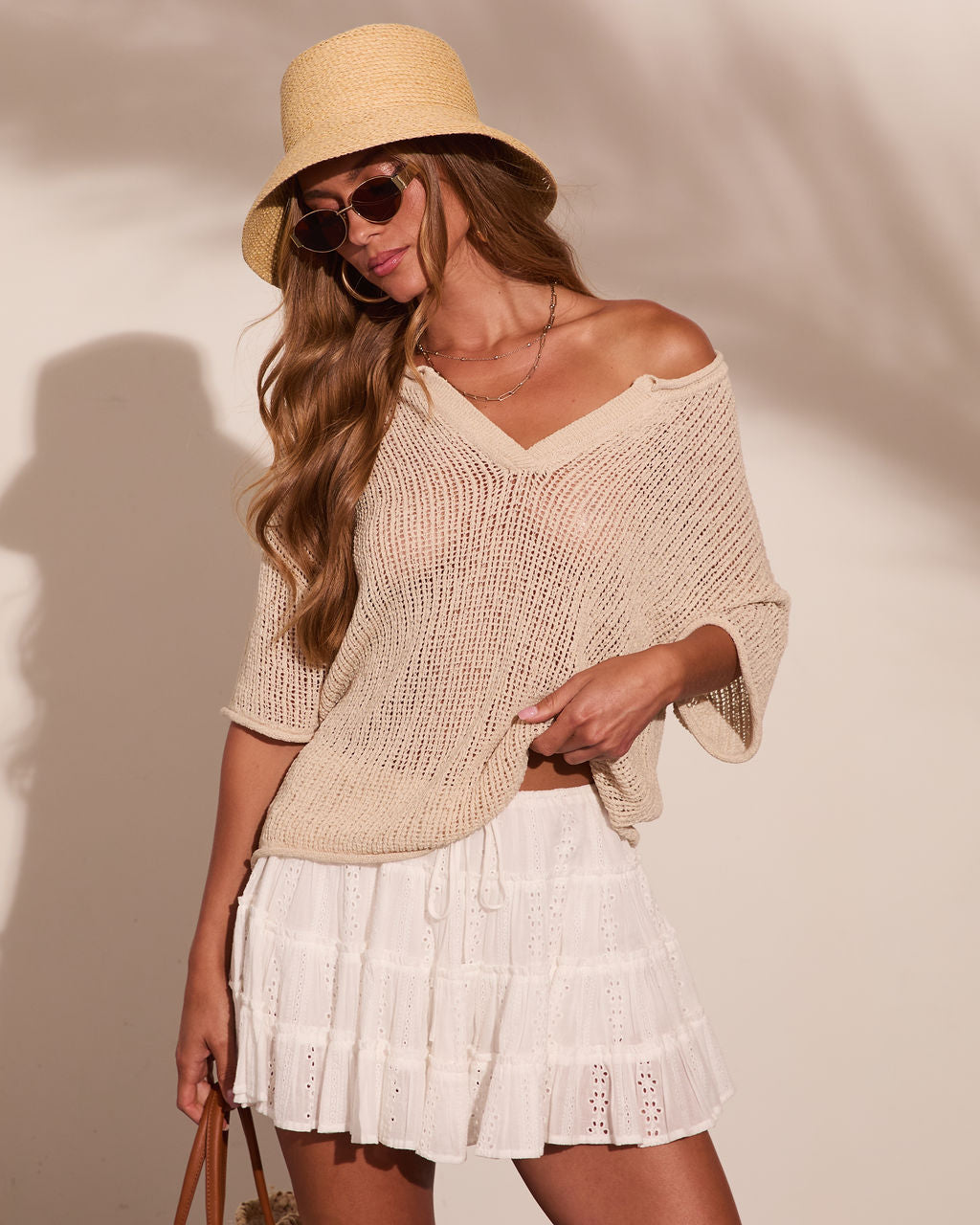 Sand Shell Open Knit Sweater