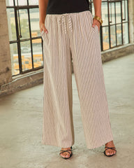 Living Softly Striped Linen Blend Drawstring Pants