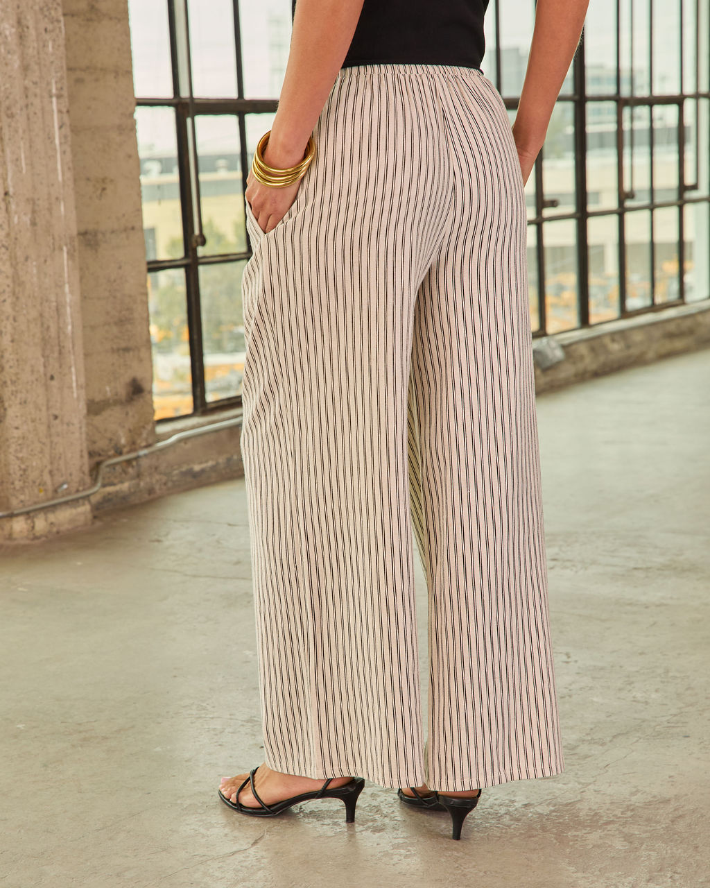Living Softly Striped Linen Blend Drawstring Pants