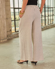 Living Softly Striped Linen Blend Drawstring Pants
