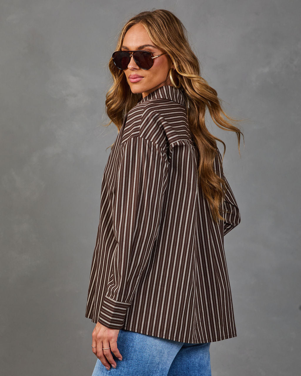 Weekend Morning Striped Button Down Top