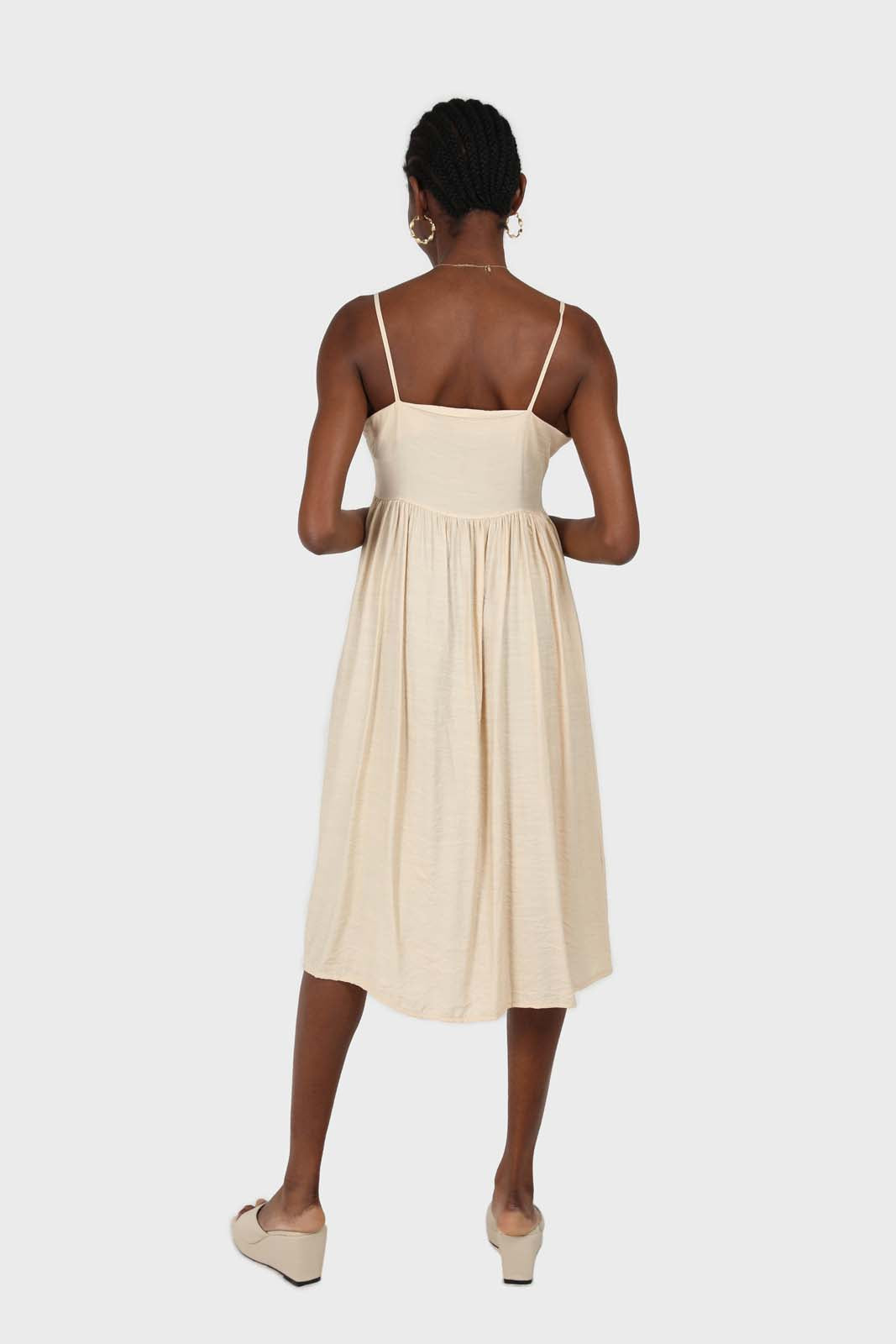 Beige button up thin strap dress