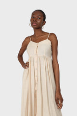Beige button up thin strap dress