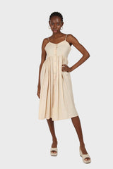 Beige button up thin strap dress
