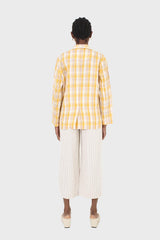 Yellow and brown checked linen blazer