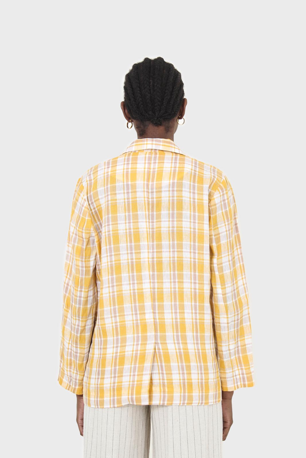 Yellow and brown checked linen blazer