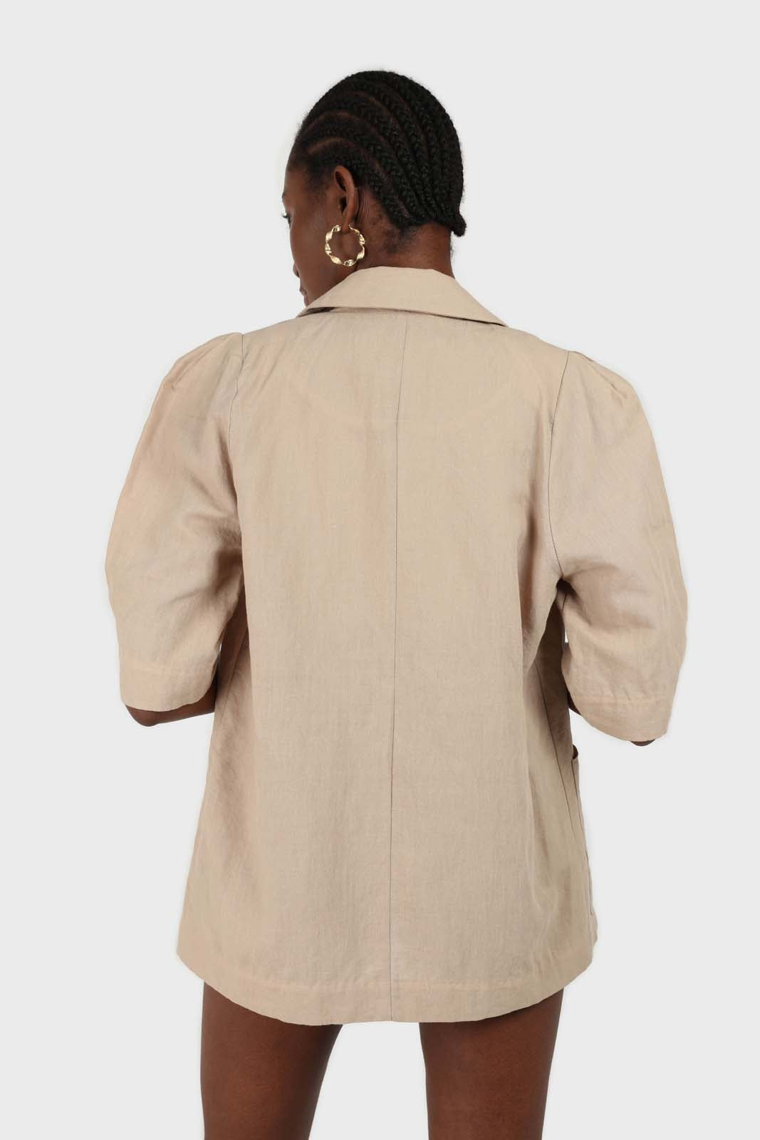 Beige double breasted short sleeved blazer