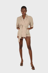 Beige double breasted short sleeved blazer
