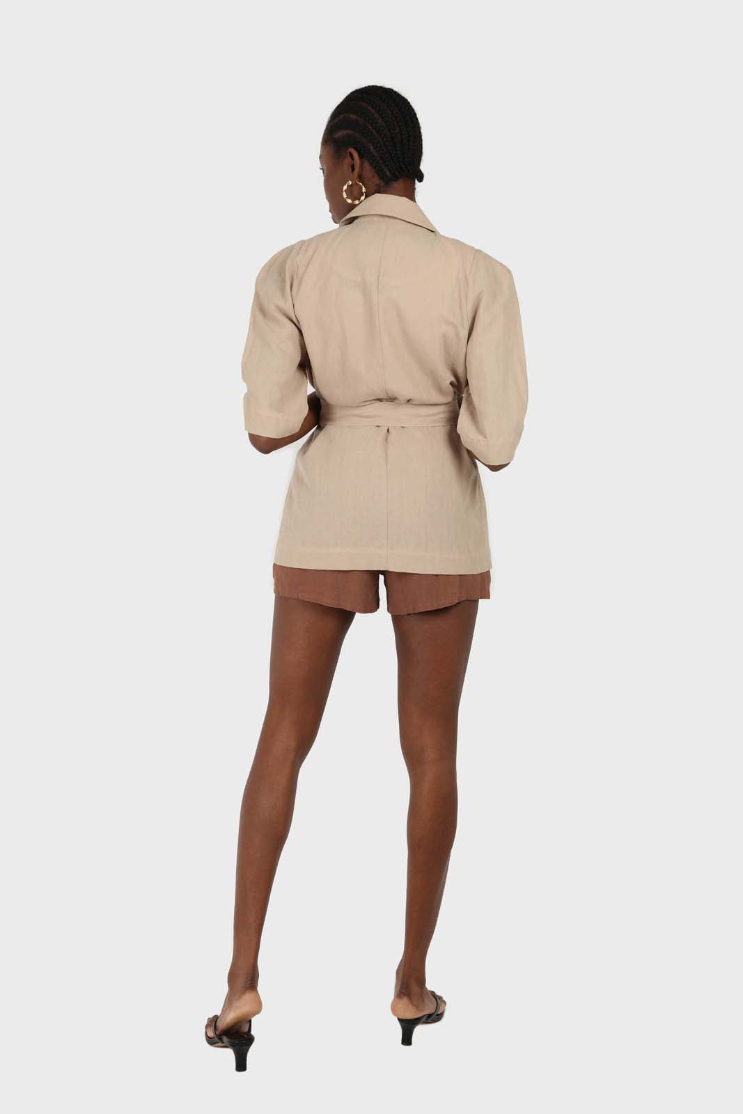Beige double breasted short sleeved blazer