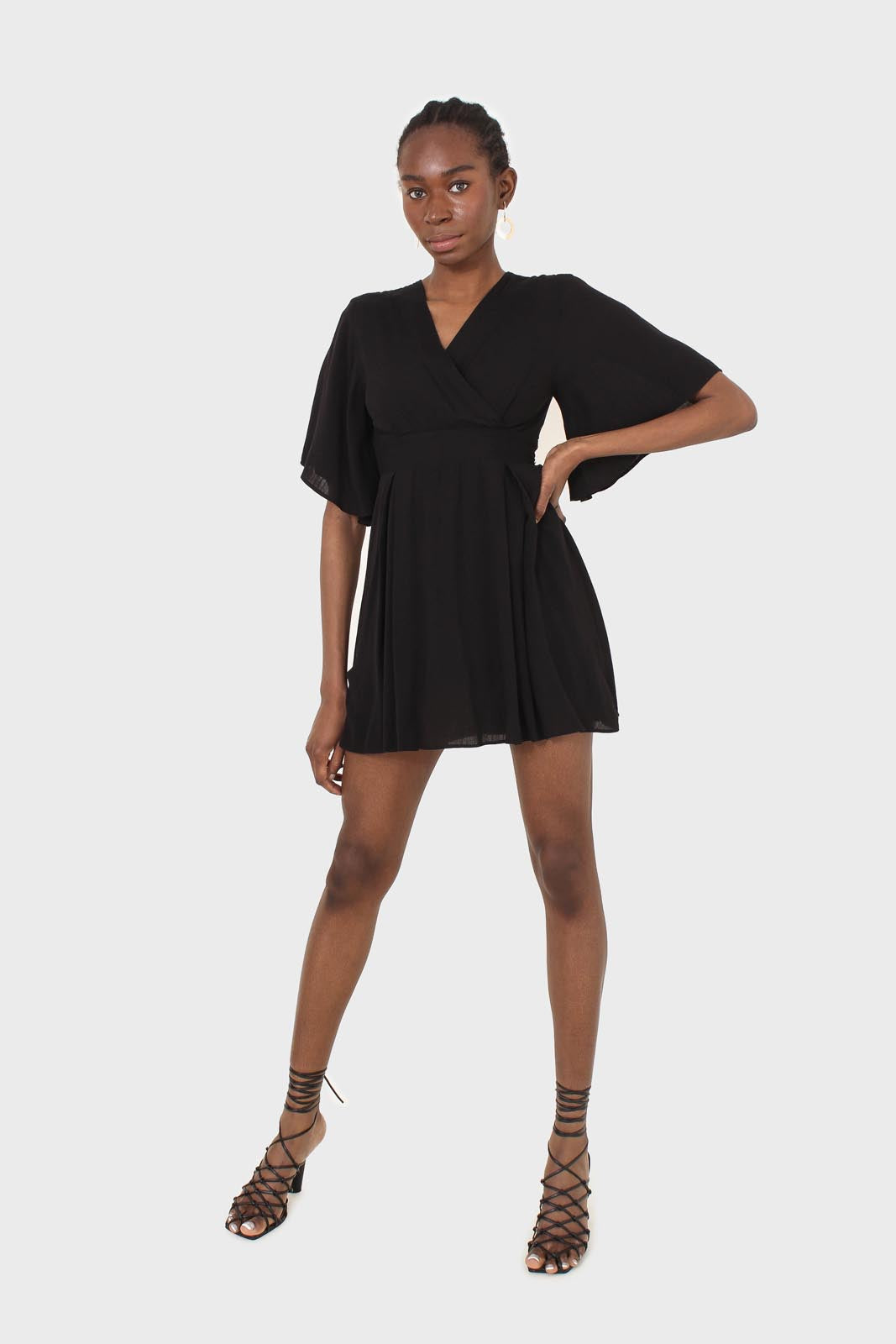 Black layered V-neck short sleeved dress