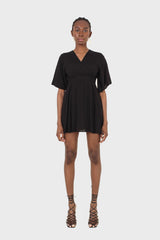 Black layered V-neck short sleeved dress