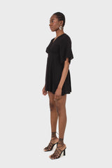 Black layered V-neck short sleeved dress