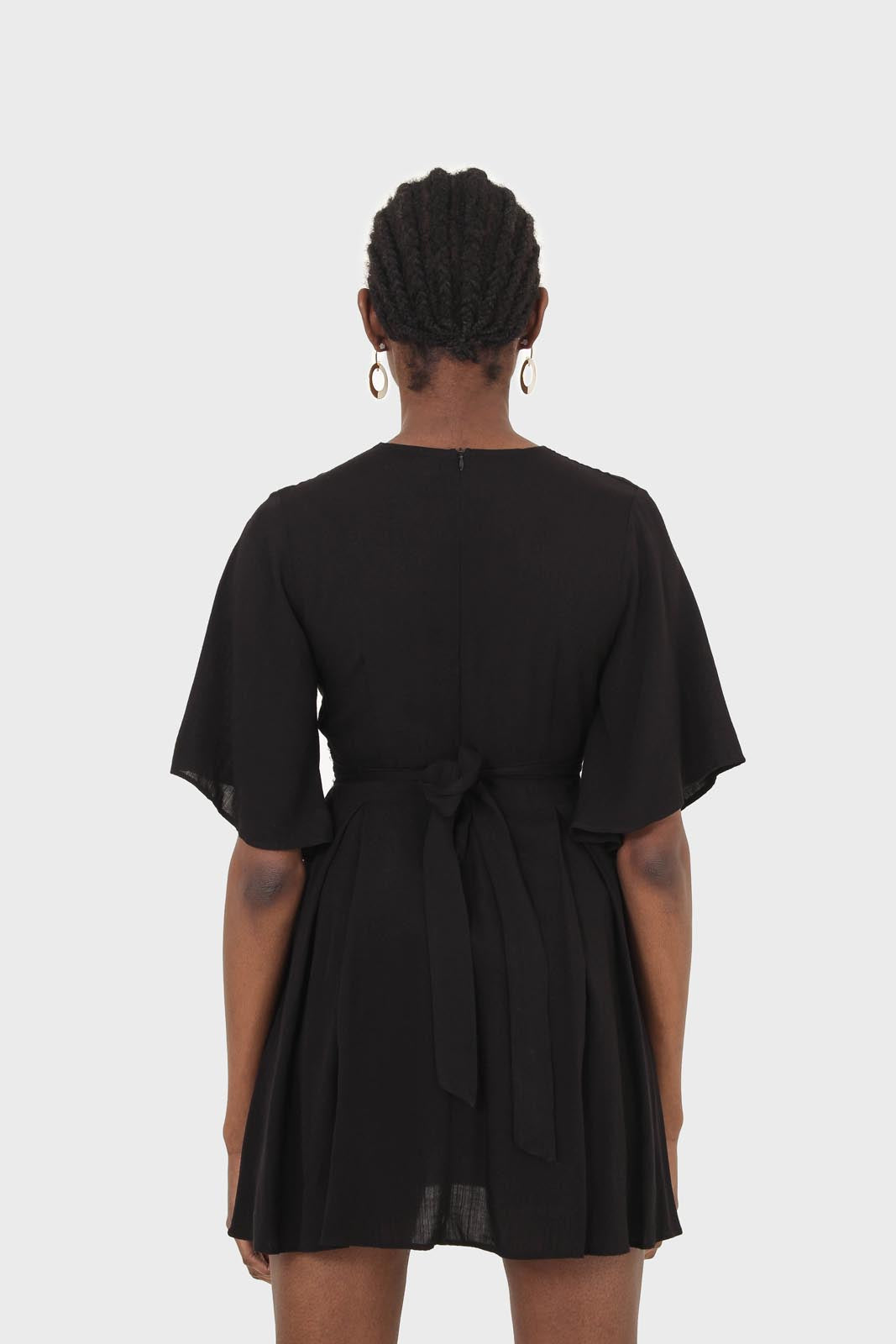 Black layered V-neck short sleeved dress