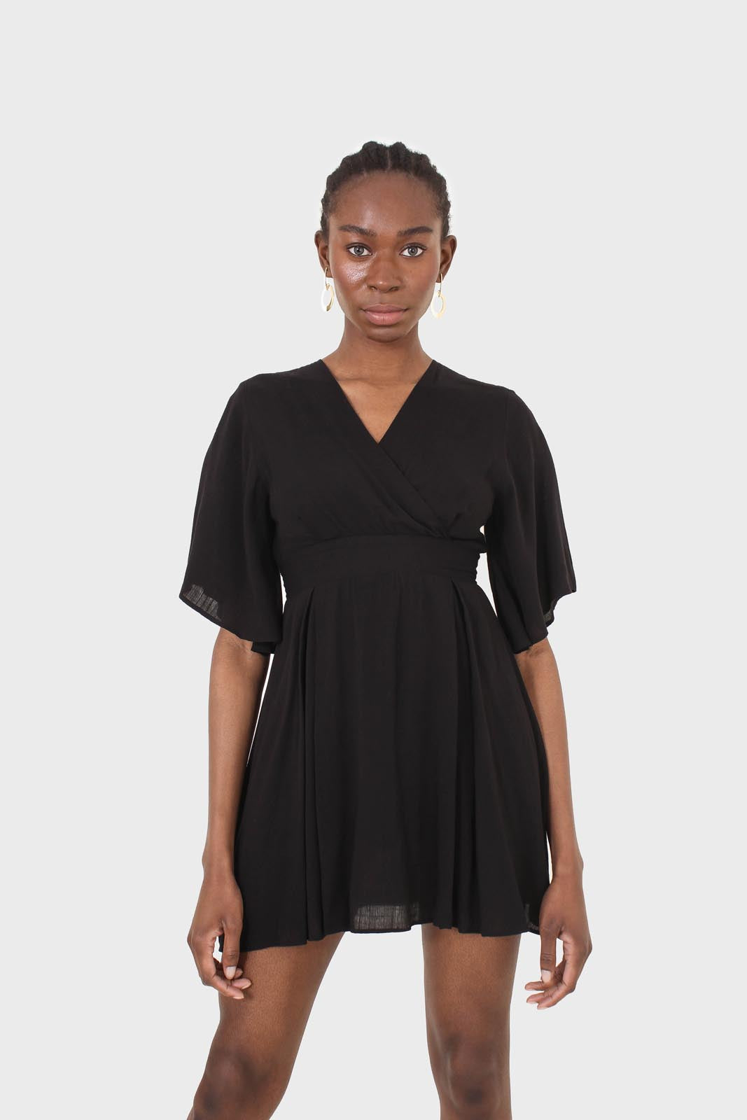 Black layered V-neck short sleeved dress