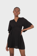 Black layered V-neck short sleeved dress
