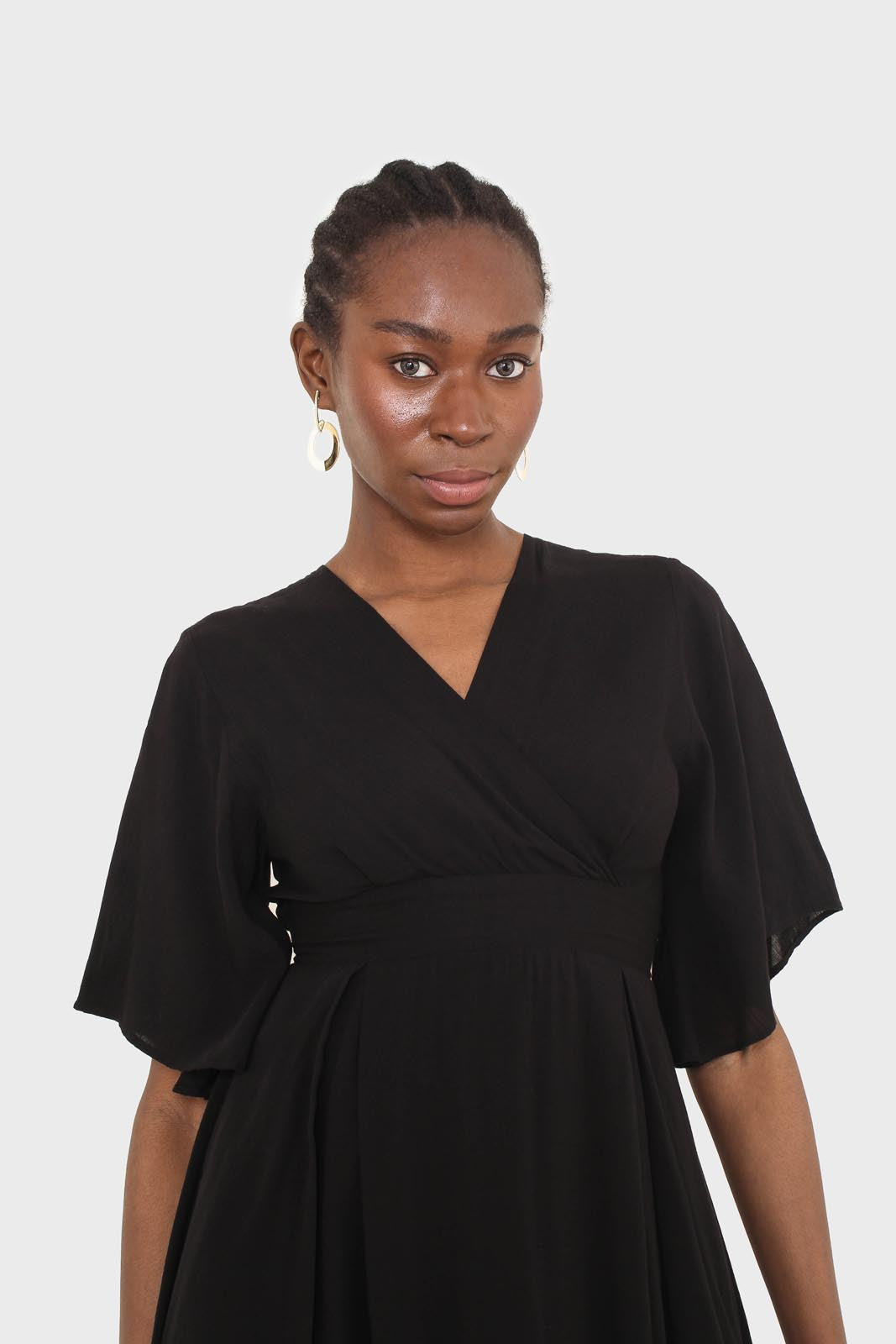 Black layered V-neck short sleeved dress