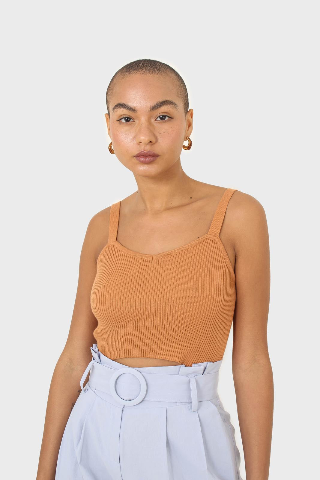Pale blue circle belt wide fit trousers