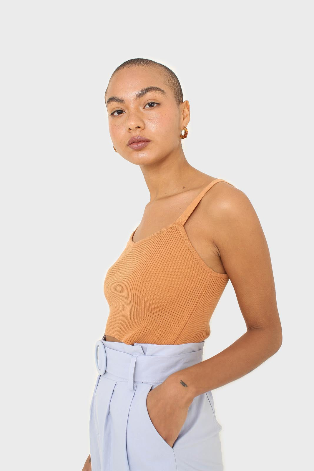 Pale blue circle belt wide fit trousers