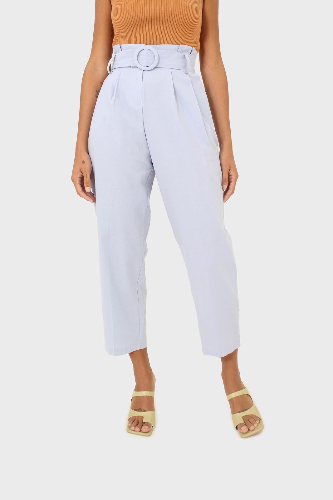 Pale blue circle belt wide fit trousers