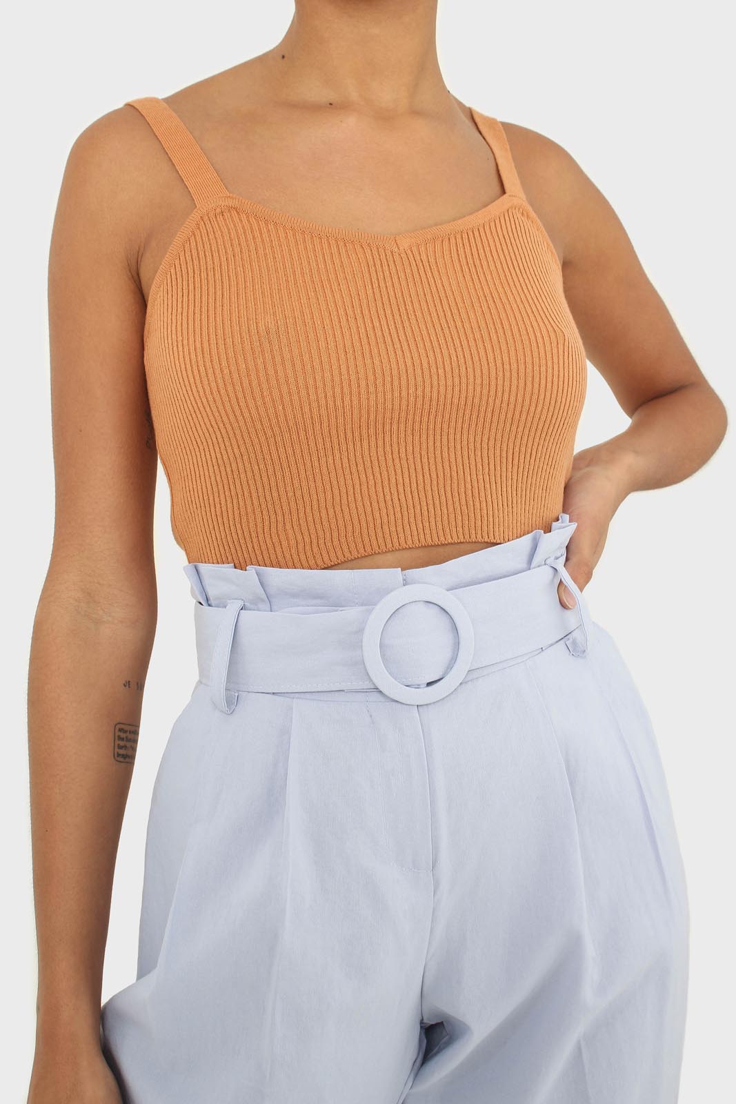 Pale blue circle belt wide fit trousers