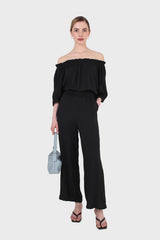 Black off shoulder open back jumpsuit