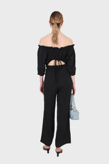 Black off shoulder open back jumpsuit