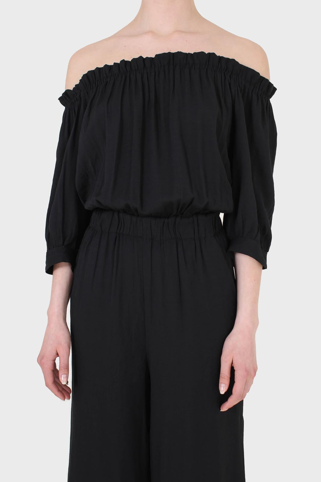 Black off shoulder open back jumpsuit