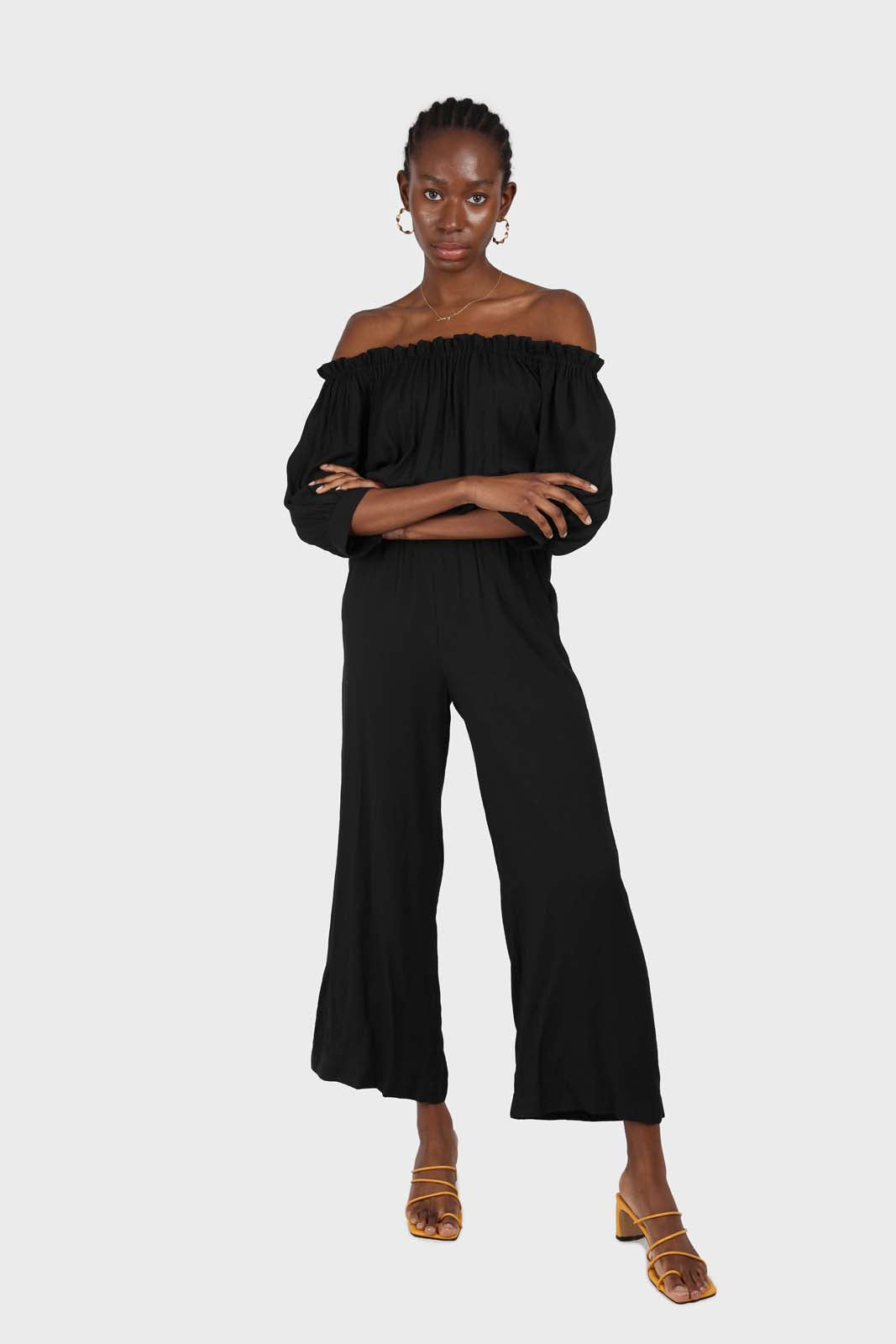 Black off shoulder open back jumpsuit