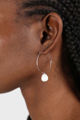 Silver genuine pearl drop large hoops