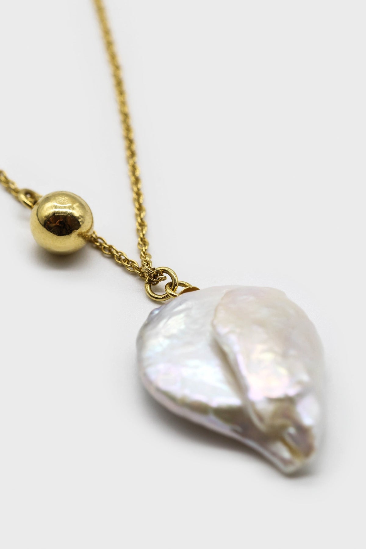 Charm necklace - Gold ball large genuine rough cut pearl