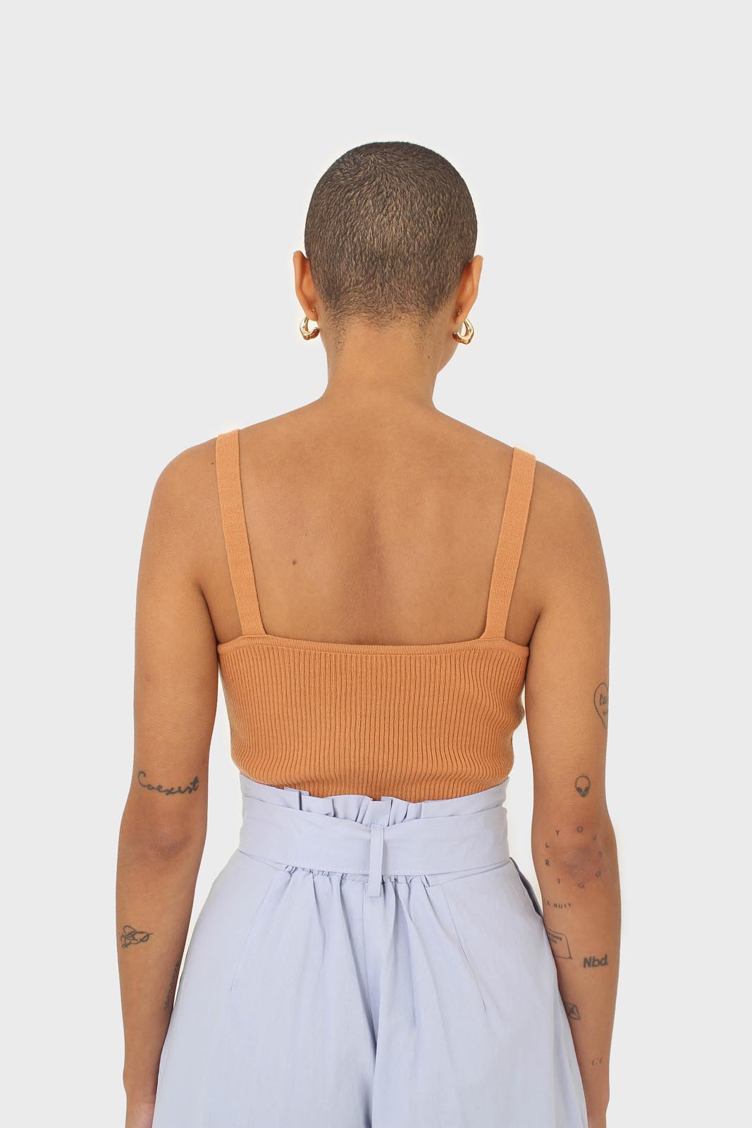 Orange thin strap ribbed knit tank