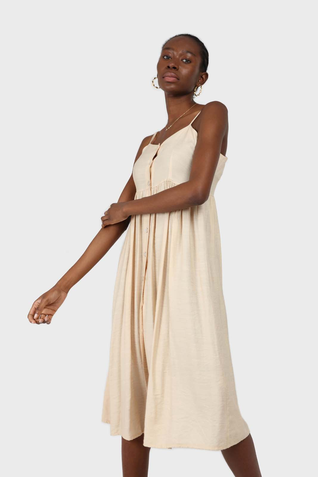 Beige button up thin strap dress