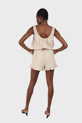Beige ruffle hem sleeveless romper