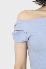 Sky blue off shoulder cropped tee
