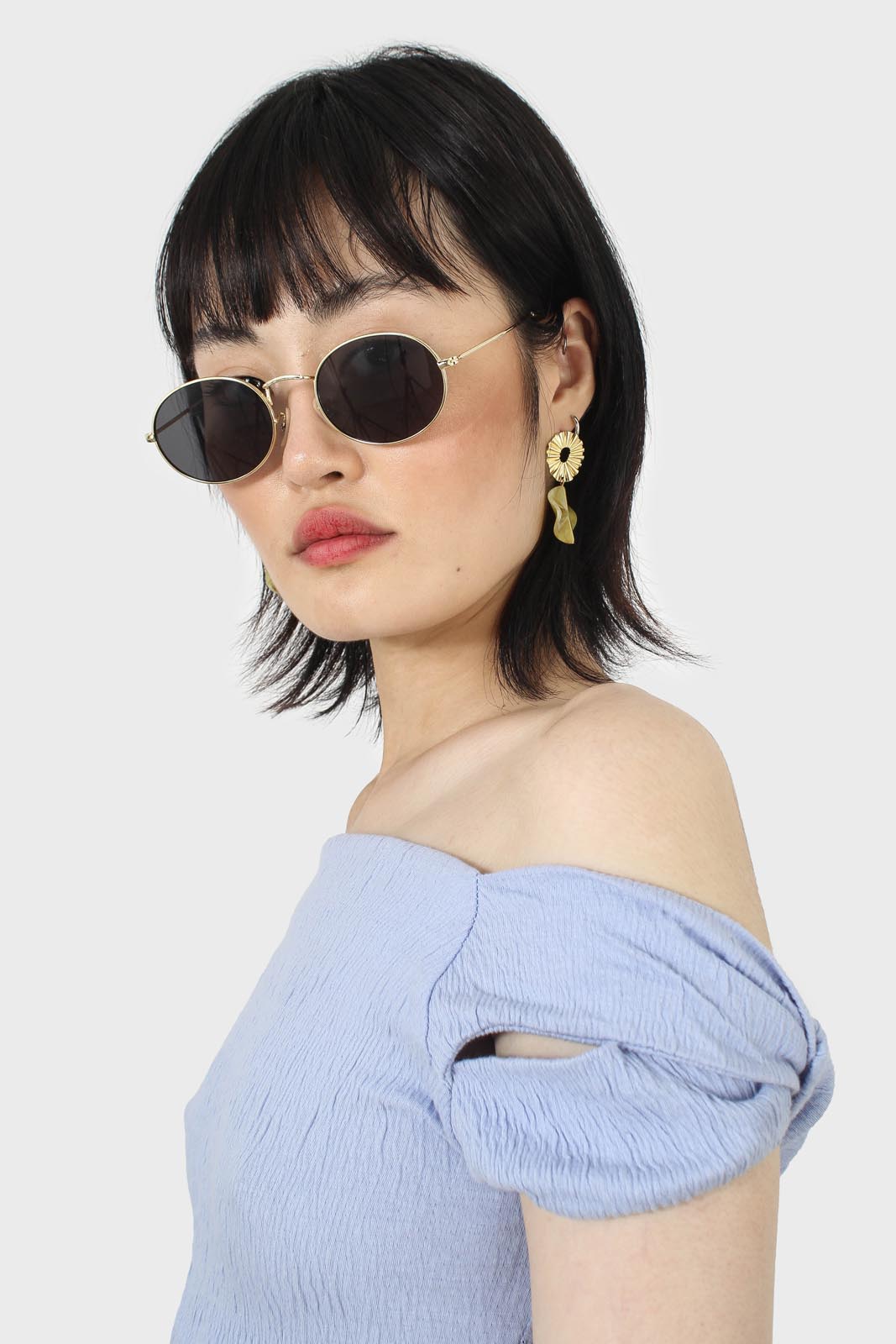 Sky blue off shoulder cropped tee