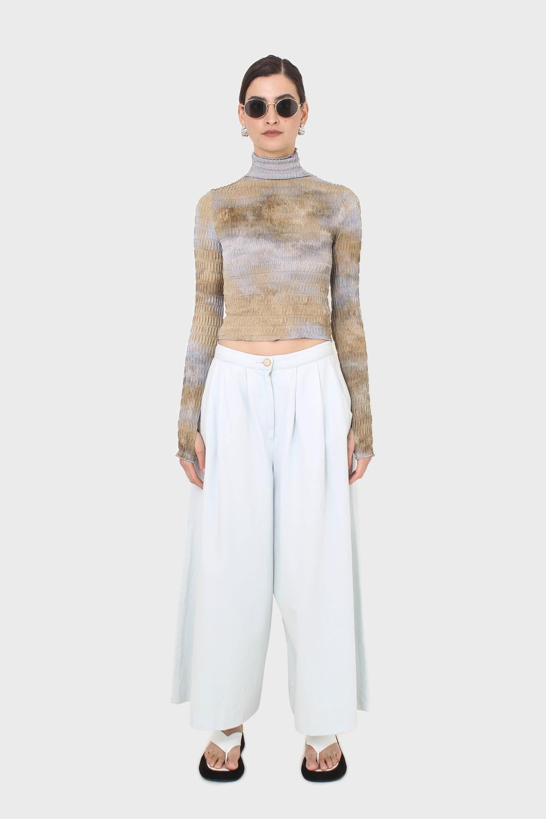 Ice blue double tucked wide fit trousers
