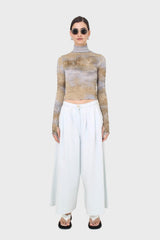 Ice blue double tucked wide fit trousers