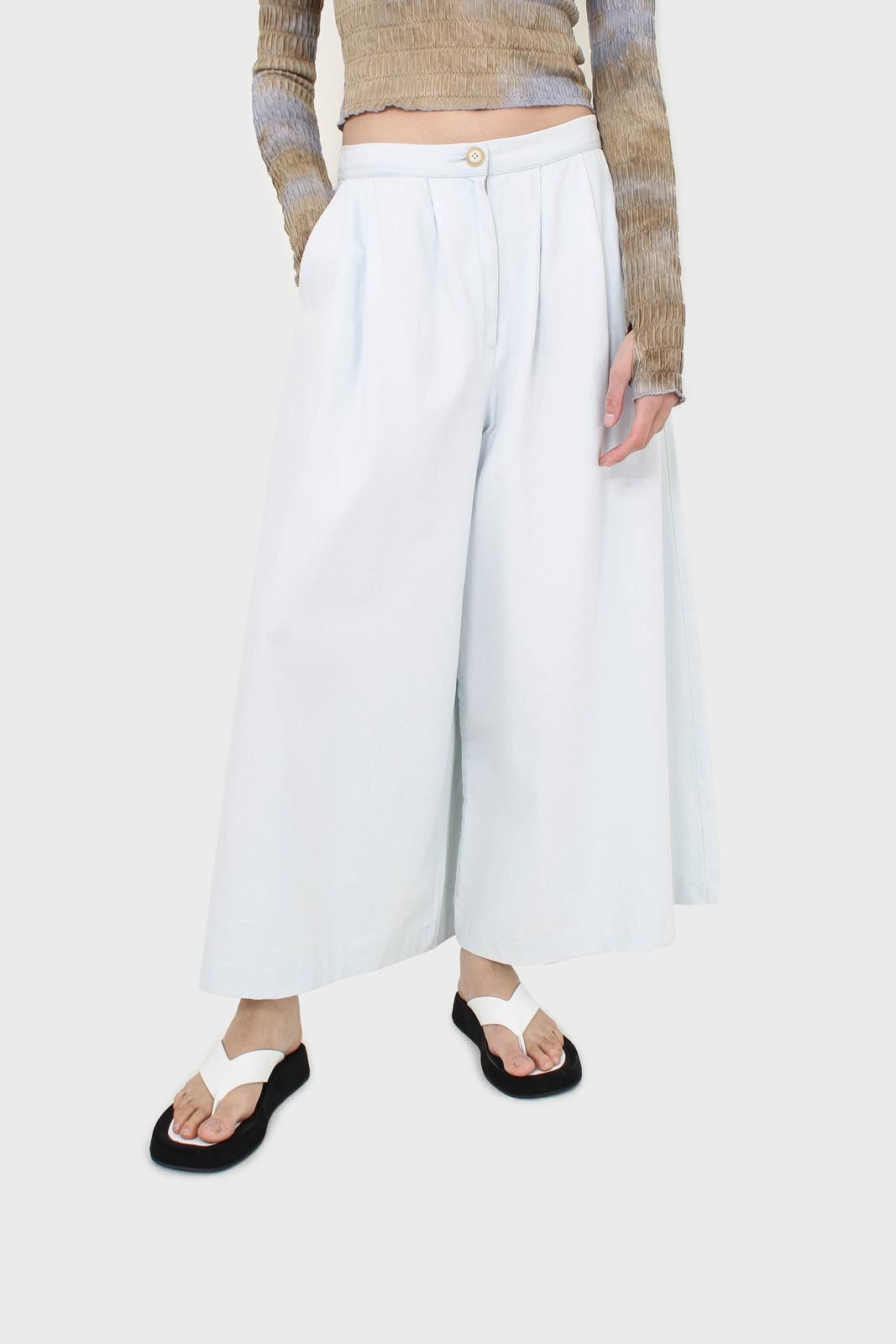 Ice blue double tucked wide fit trousers