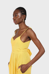 Yellow tie front thin strap jumpsuit