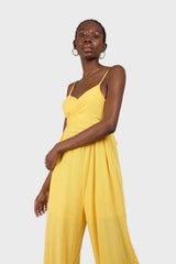Yellow tie front thin strap jumpsuit