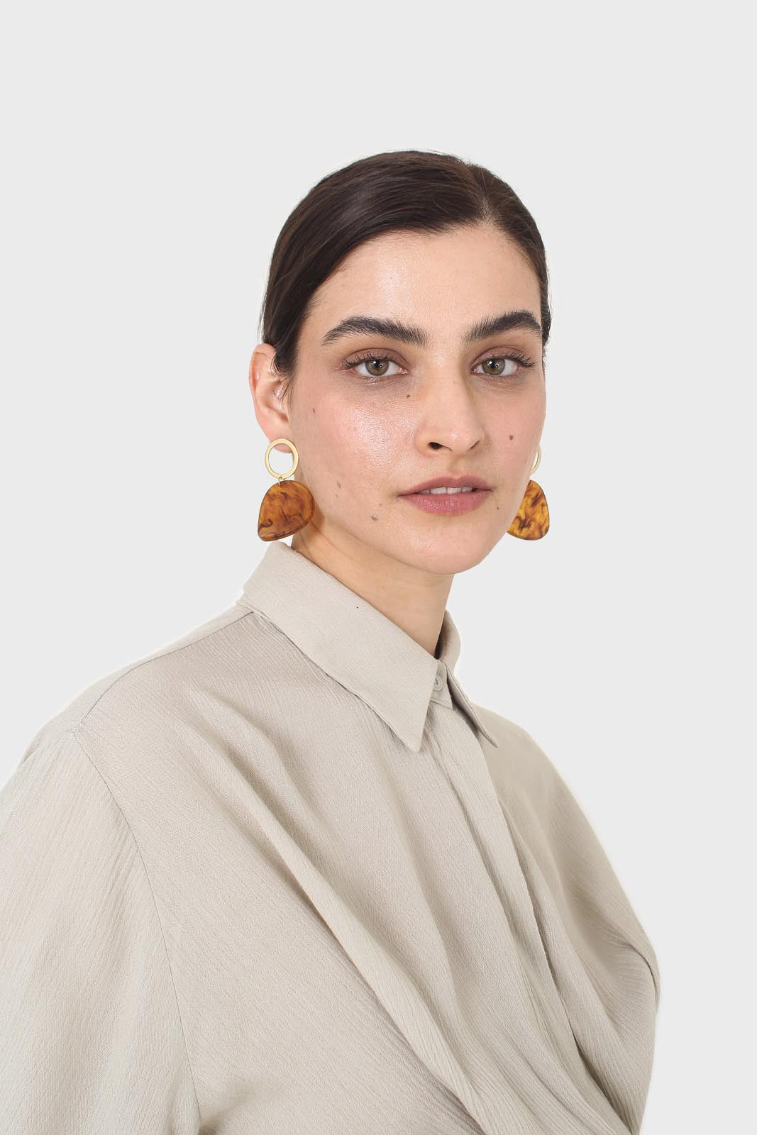 Pale khaki twist front cropped shirt