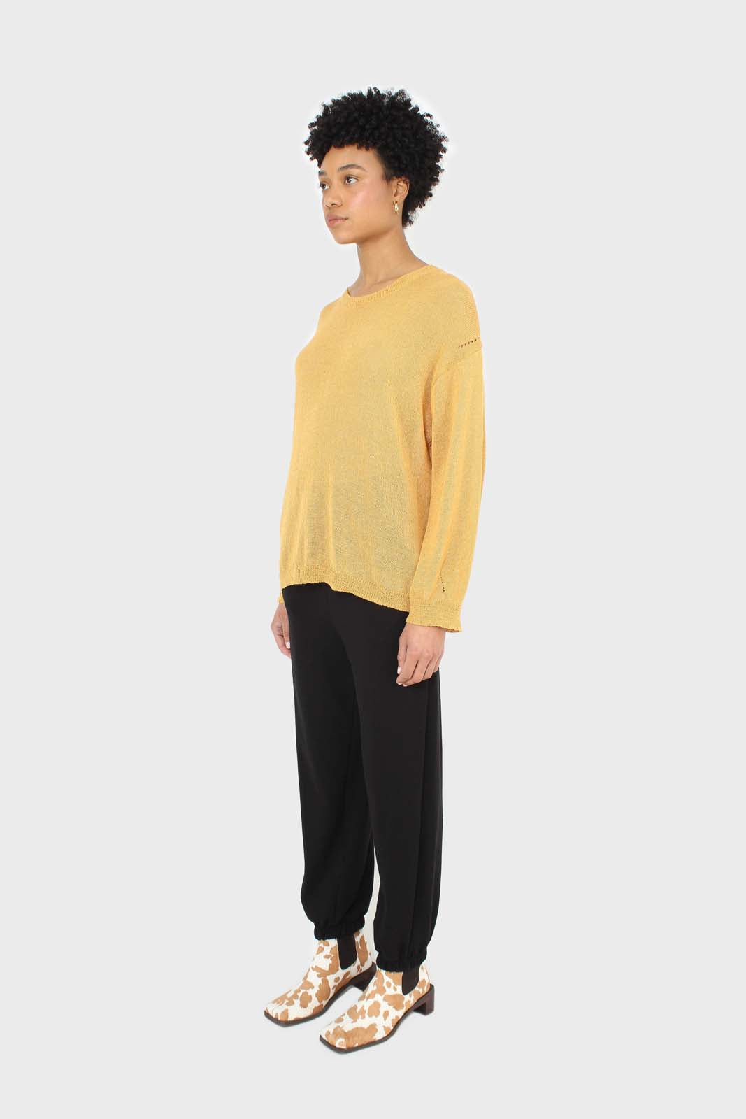 Mustard crew neck sheer knit jumper