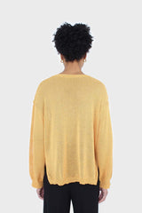 Mustard crew neck sheer knit jumper