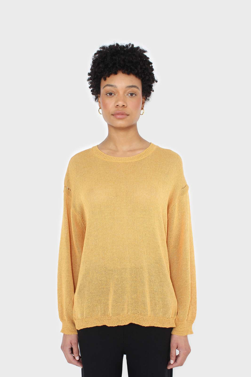 Mustard crew neck sheer knit jumper