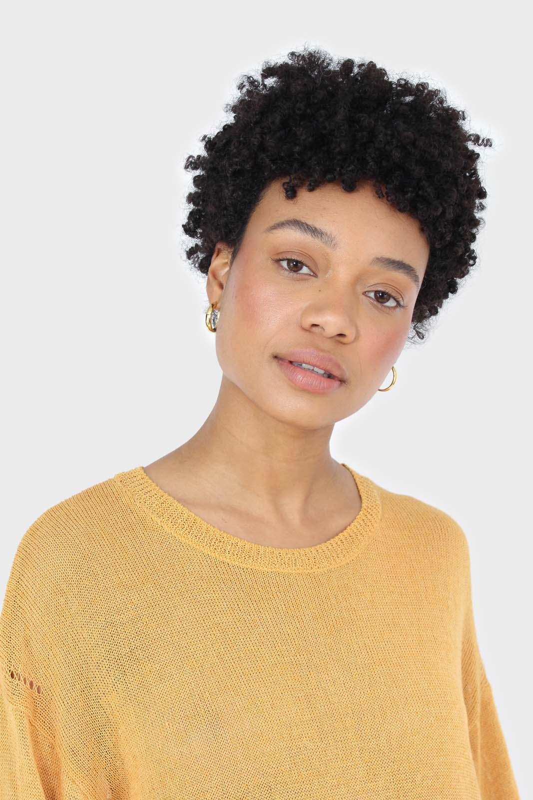 Mustard crew neck sheer knit jumper
