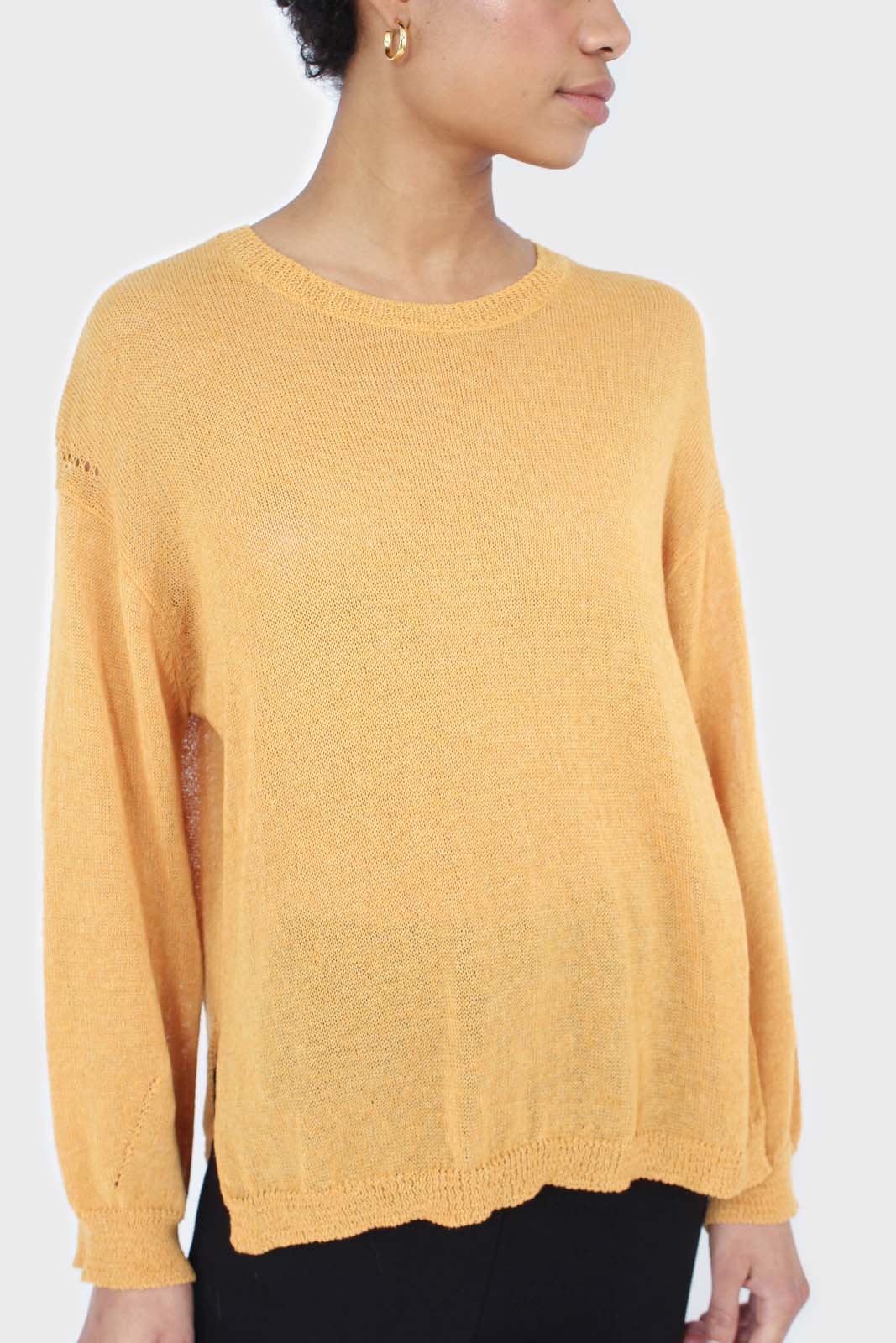 Mustard crew neck sheer knit jumper