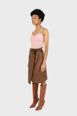 Pink ruffle trim thin strap knit tank