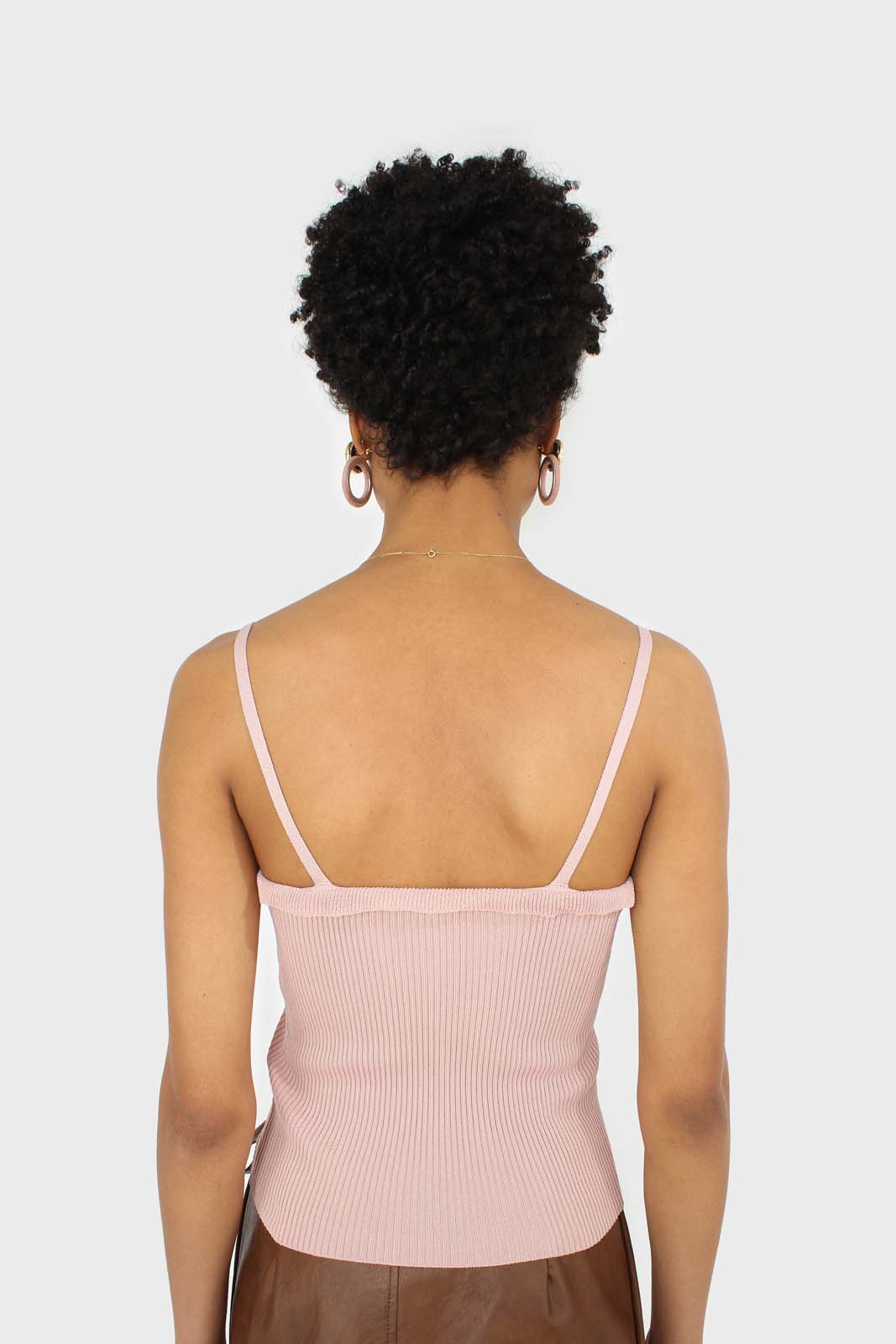 Pink ruffle trim thin strap knit tank
